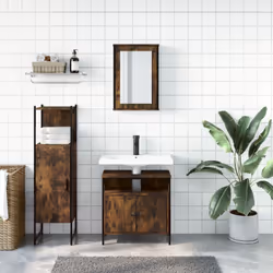 vidaXL Bathroom Furniture Set 3 Piece Sink Cabinet Smoked Oak Engineered Wood
