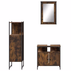 vidaXL Bathroom Furniture Set 3 Piece Sink Cabinet Smoked Oak Engineered Wood - Additional view 4