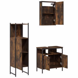 vidaXL Bathroom Furniture Set 3 Piece Sink Cabinet Smoked Oak Engineered Wood - Additional view 5