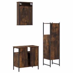 vidaXL Bathroom Furniture Set 3 Piece Sink Cabinet Smoked Oak Engineered Wood - Additional view 7