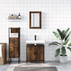 vidaXL Bathroom Furniture Set 3 Piece Sink Cabinet Smoked Oak Engineered Wood