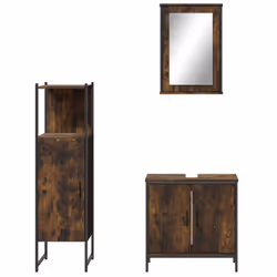 vidaXL Bathroom Furniture Set 3 Piece Sink Cabinet Smoked Oak Engineered Wood - Additional view 4