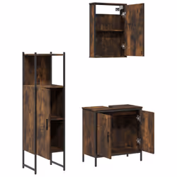 vidaXL Bathroom Furniture Set 3 Piece Sink Cabinet Smoked Oak Engineered Wood - Additional view 5