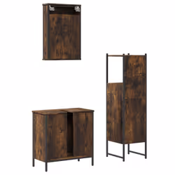 vidaXL Bathroom Furniture Set 3 Piece Sink Cabinet Smoked Oak Engineered Wood - Additional view 7