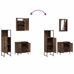 vidaXL Bathroom Furniture Set 3 Piece Sink Cabinet Smoked Oak Engineered Wood - Additional view 9
