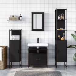 vidaXL Bathroom Furniture Set 4 Piece Mirror Cabinet Black Engineered Wood