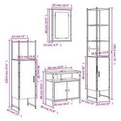 vidaXL Bathroom Furniture Set 4 Piece Mirror Cabinet Black Engineered Wood