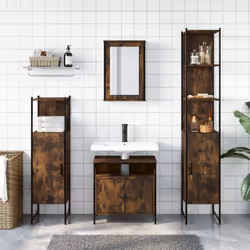 vidaXL Bathroom Furniture Set 4 Piece Sink Cabinet Smoked Oak Engineered Wood - Additional view 2