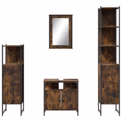 vidaXL Bathroom Furniture Set 4 Piece Sink Cabinet Smoked Oak Engineered Wood - Additional view 4