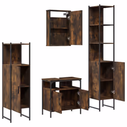 vidaXL Bathroom Furniture Set 4 Piece Sink Cabinet Smoked Oak Engineered Wood - Additional view 5