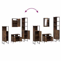 vidaXL Bathroom Furniture Set 4 Piece Sink Cabinet Smoked Oak Engineered Wood - Additional view 9