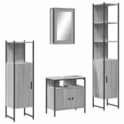 vidaXL Bathroom Furniture Set 4 Piece Sink Cabinet Grey Sonoma Engineered Wood