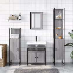 vidaXL Bathroom Furniture Set 4 Piece Sink Cabinet Grey Sonoma Engineered Wood