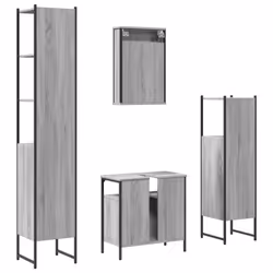 vidaXL Bathroom Furniture Set 4 Piece Sink Cabinet Grey Sonoma Engineered Wood - Additional view 7