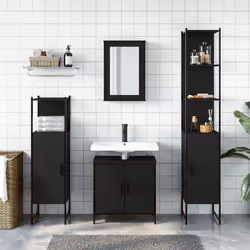 vidaXL Bathroom Furniture Set 4 Piece Mirror Cabinet Black Engineered Wood
