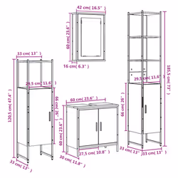 vidaXL Bathroom Furniture Set 4 Piece Mirror Cabinet Black Engineered Wood