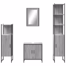 vidaXL Bathroom Furniture Set 4 Piece Sink Cabinet Grey Sonoma Engineered Wood - Additional view 4