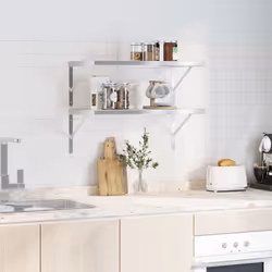 vidaXL Wall Shelves Floating Shelf Storage Shelf 2 pcs Silver Stainless Steel
