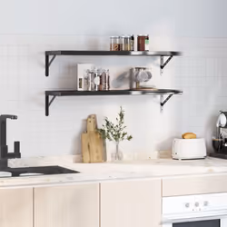 vidaXL Wall Shelves Floating Shelf Storage Shelf 2 pcs Black Stainless Steel