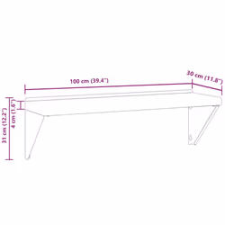 vidaXL Wall Shelf Floating Shelf Wall Storage Shelf Silver Stainless Steel - 100 x 30 x 31 cm - Additional view 3