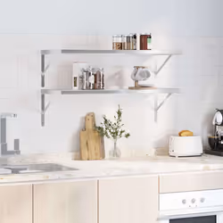 vidaXL Wall Shelves Floating Shelf Wall Storage Shelf 2 pcs Stainless Steel - silver, 100 x 40 x 3 cm
