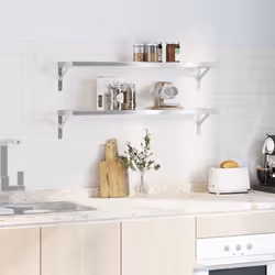 vidaXL Wall Shelves Floating Shelf Wall Storage Shelf 2 pcs Stainless Steel - silver, 100 x 23.5 x 3 cm - Additional view 2