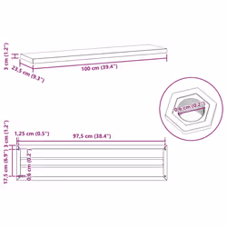 vidaXL Wall Shelves Floating Shelf Wall Storage Shelf 2 pcs Stainless Steel - silver, 100 x 23.5 x 3 cm - Additional view 3