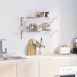 vidaXL Wall Shelves Floating Shelf Wall Storage Shelf 2 pcs Stainless Steel - silver, 75 x 30 x 3 cm - Additional view 2