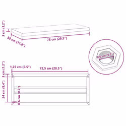 vidaXL Wall Shelves Floating Shelf Wall Storage Shelf 2 pcs Stainless Steel - silver, 75 x 30 x 3 cm - Additional view 3