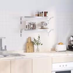 vidaXL Wall Shelves Floating Shelf Wall Storage Shelf 2 pcs Stainless Steel - silver, 75 x 23.5 x 3 cm