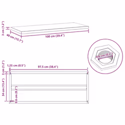 vidaXL Wall Shelves Floating Shelf Wall Storage Shelf 2 pcs Stainless Steel - black, 100 x 40 x 3 cm - Additional view 9