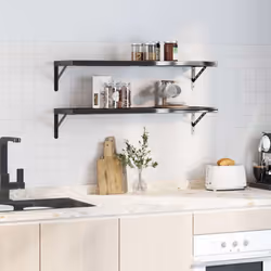 vidaXL Wall Shelves Floating Shelf Wall Storage Shelf 2 pcs Stainless Steel - black, 100 x 30 x 3 cm