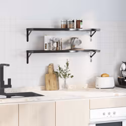 vidaXL Wall Shelves Floating Shelf Wall Storage Shelf 2 pcs Stainless Steel - black, 100 x 23.5 x 3 cm