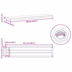 vidaXL Wall Shelves Floating Shelf Wall Storage Shelf 2 pcs Stainless Steel - black, 100 x 23.5 x 3 cm - Additional view 9