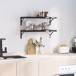 vidaXL Wall Shelves Floating Shelf Wall Storage Shelf 2 pcs Stainless Steel - black, 75 x 30 x 3 cm