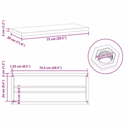 vidaXL Wall Shelves Floating Shelf Wall Storage Shelf 2 pcs Stainless Steel - black, 75 x 30 x 3 cm