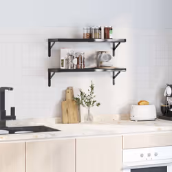 vidaXL Wall Shelves Floating Shelf Wall Storage Shelf 2 pcs Stainless Steel - black, 75 x 23.5 x 3 cm