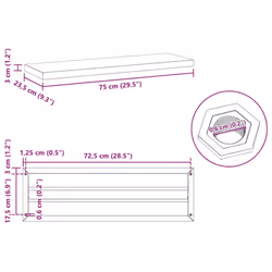 vidaXL Wall Shelves Floating Shelf Wall Storage Shelf 2 pcs Stainless Steel - black, 75 x 23.5 x 3 cm - Additional view 9