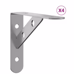 vidaXL Shelf Brackets Wall Mounted Shelf Support 4 pcs Silver Stainless Steel - silver, 15 x 2.5 x 11.5 cm