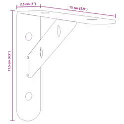 vidaXL Shelf Brackets Wall Mounted Shelf Support 4 pcs Silver Stainless Steel - silver, 15 x 2.5 x 11.5 cm
