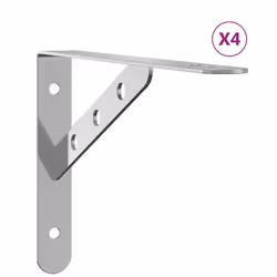 vidaXL Shelf Brackets Wall Mounted Shelf Support 4 pcs Silver Stainless Steel - silver, 23.5 x 2.5 x 15.5 cm