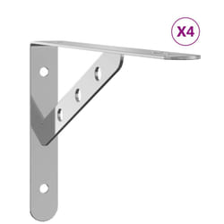 vidaXL Shelf Brackets Wall Mounted Shelf Support 4 pcs Silver Stainless Steel - silver, 23.5 x 2.5 x 15.5 cm