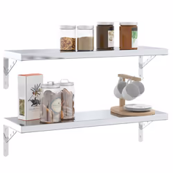 vidaXL Shelf Brackets Wall Mounted Shelf Support 4 pcs Silver Stainless Steel - silver, 23.5 x 2.5 x 15.5 cm - Additional view 4
