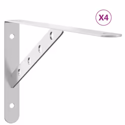 vidaXL Shelf Brackets Wall Mounted Shelf Support 4 pcs Silver Stainless Steel - silver, 30 x 2.5 x 15.5 cm