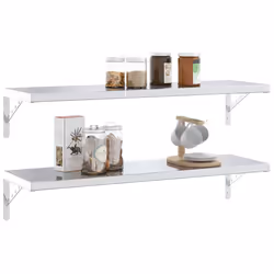 vidaXL Shelf Brackets Wall Mounted Shelf Support 4 pcs Silver Stainless Steel - silver, 30 x 2.5 x 15.5 cm - Additional view 4