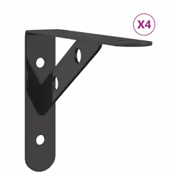 vidaXL Shelf Brackets Wall Mounted Shelf Support 4 pcs Silver Stainless Steel - black, 15 x 2.5 x 11.5 cm