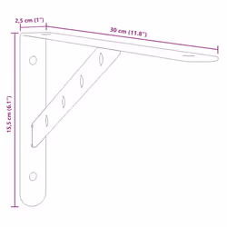vidaXL Shelf Brackets Wall Mounted Shelf Support 4 pcs Silver Stainless Steel - black, 30 x 2.5 x 15.5 cm