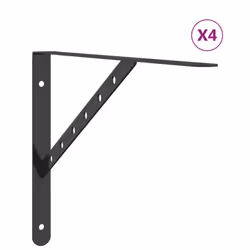 vidaXL Shelf Brackets Wall Mounted Shelf Support 4 pcs Silver Stainless Steel - black, 40 x 2.5 x 25 cm
