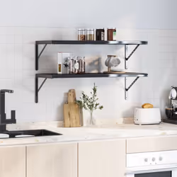 vidaXL Shelf Brackets Wall Mounted Shelf Support 4 pcs Silver Stainless Steel - black, 40 x 2.5 x 25 cm