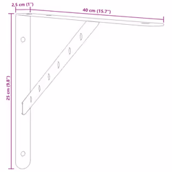 vidaXL Shelf Brackets Wall Mounted Shelf Support 4 pcs Silver Stainless Steel - black, 40 x 2.5 x 25 cm